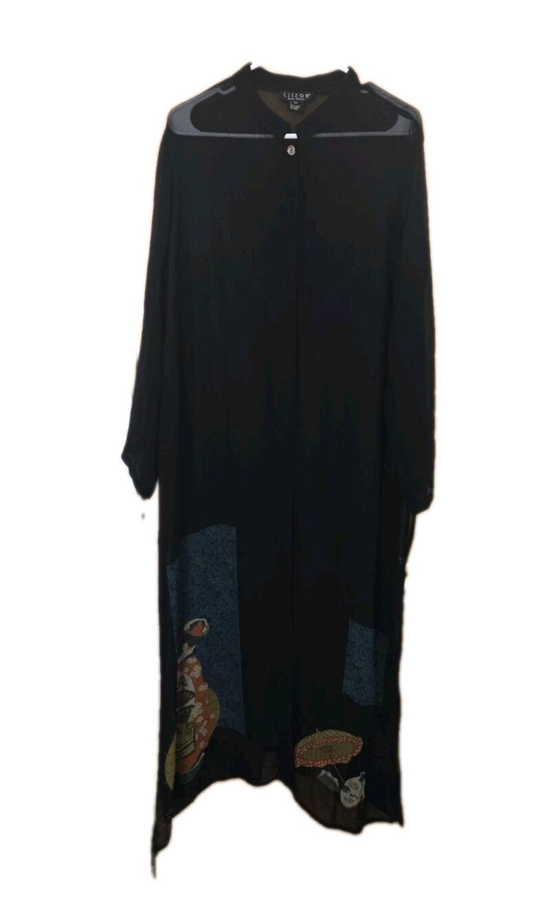 Citron Santa Monica Duster Maxi Silk Chiffon Art-Wear Long Slit OX * Flawed*